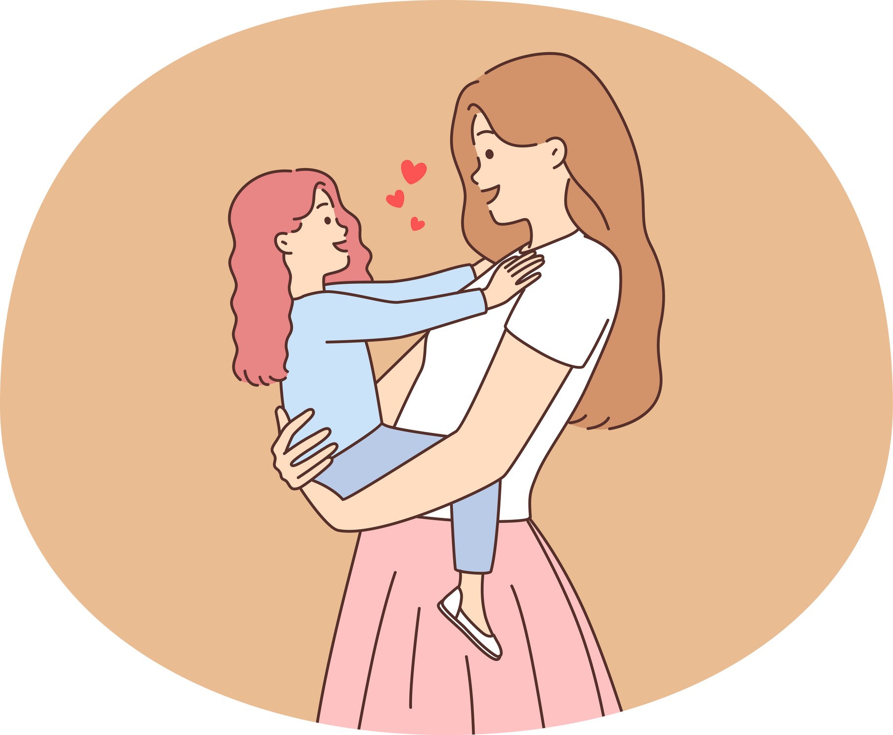 Smiling mother holding small daughter in hands